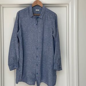 Garnet Hill Linen Medium Blue heathered long length